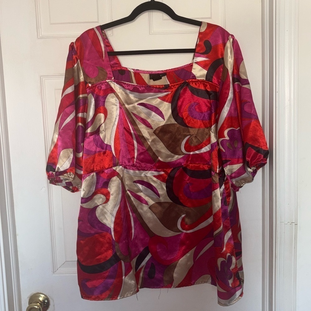 Lane Bryant Paisley Psychedelic Printed Blouse Red Pink Size 22